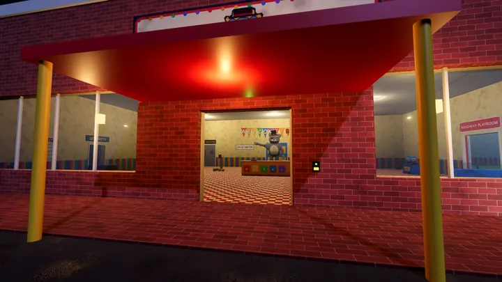 The Gigglegear Kindergarten entrance at night